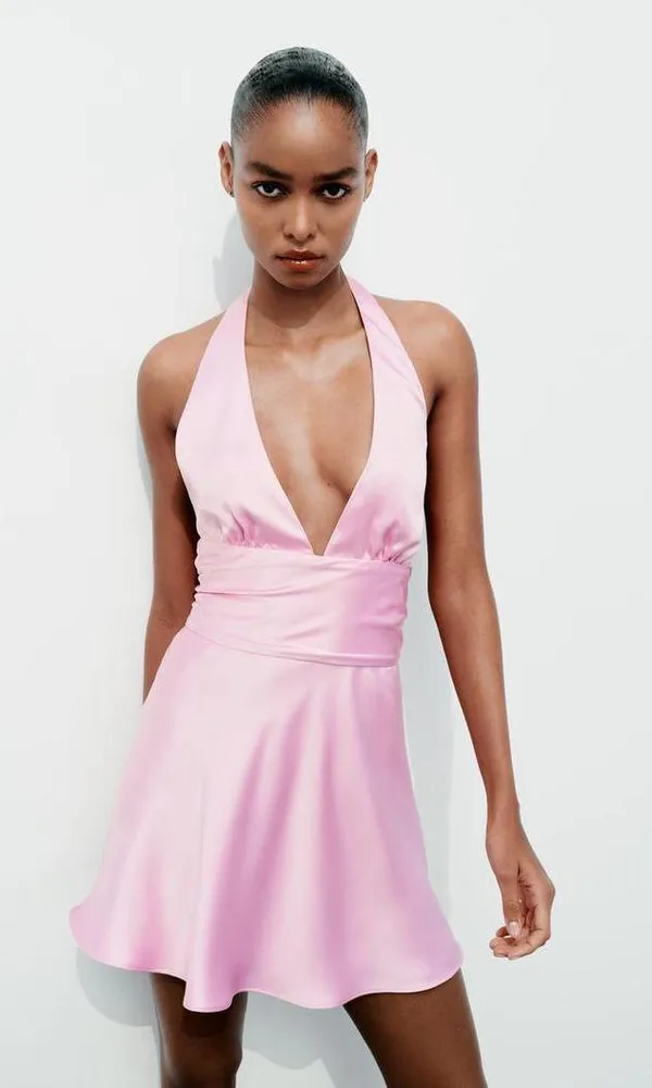 ZARA dress mini halter pink satin Bow 🍬 🎀 wedding party coctail bridal shower - Image 8