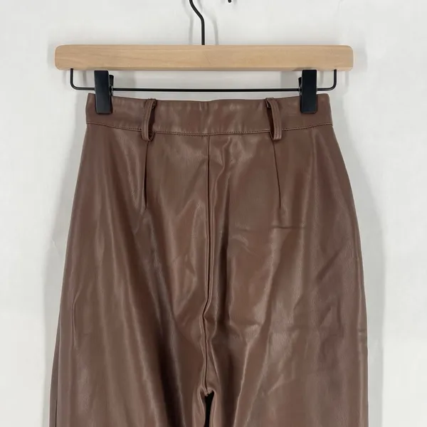 Meshki Tyra Straight Leg Pants Womens XS Faux Leather‎ Chocolate Brown High Rise - Image 8