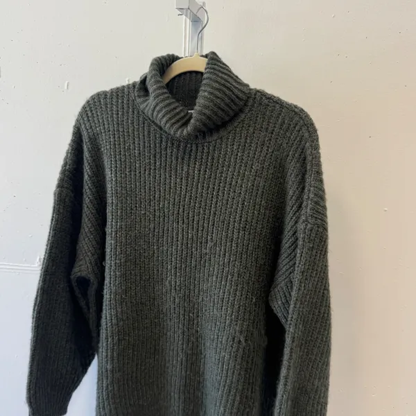 Old Navy Green Shaker Rib Turtleneck Tunic Length Sweater Oversized Wool Mix Lg - Image 3