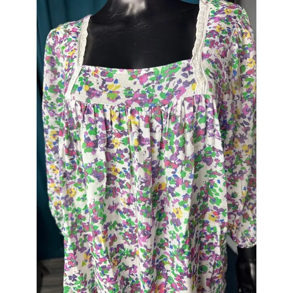 Hope & Harlow Floral‎ Print Square Neck Long Sleeve Blouse Top L - Image 3