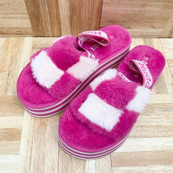 MUDD Stormy Fuchsia/White Fuzzy Elastic Slingback Slides Platform Slippers Sz 9 - Image 16