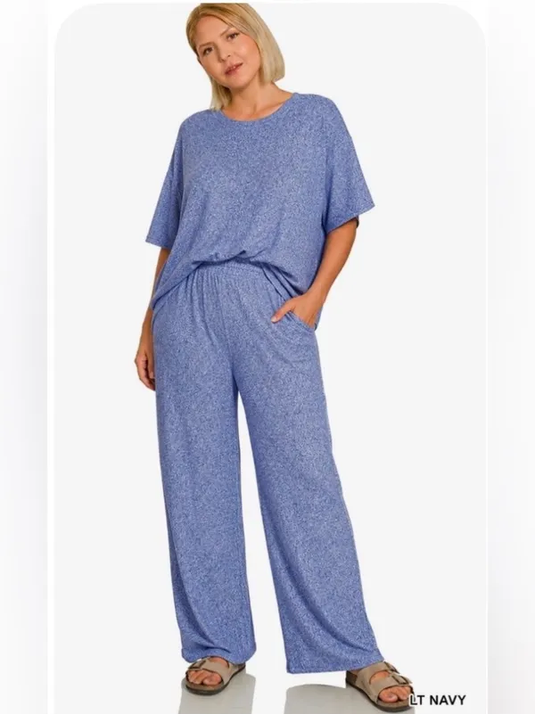 NEW!Plus Size LT Navy Plus soft melange short sleeve tee & long pants set SZ 1X - Image 2