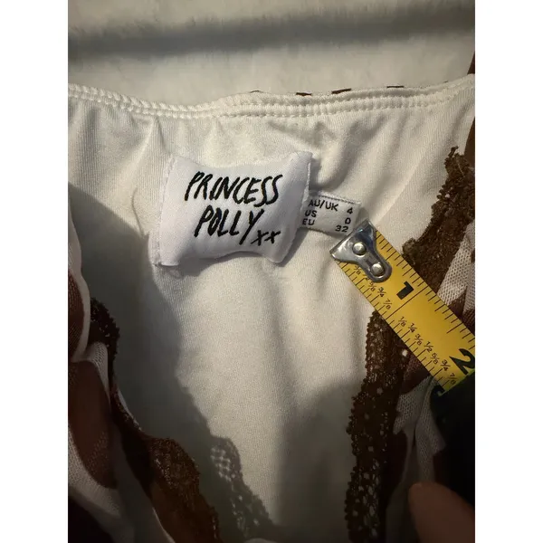 Princess Polly Zebra Print Lace‎ Trim Crop Top Brown White Camisole Size 0 - Image 4