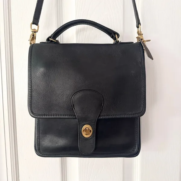 Coach Blue Leather Vintage Slim Station Shoulder Top Handle Flap Turn Lock Bag - Image 2