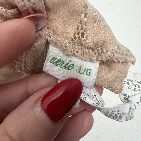 Aerie Size L Bra Snowday Chenille Lace Padded Triangle Bralette Sands Beige Cozy - Image 11
