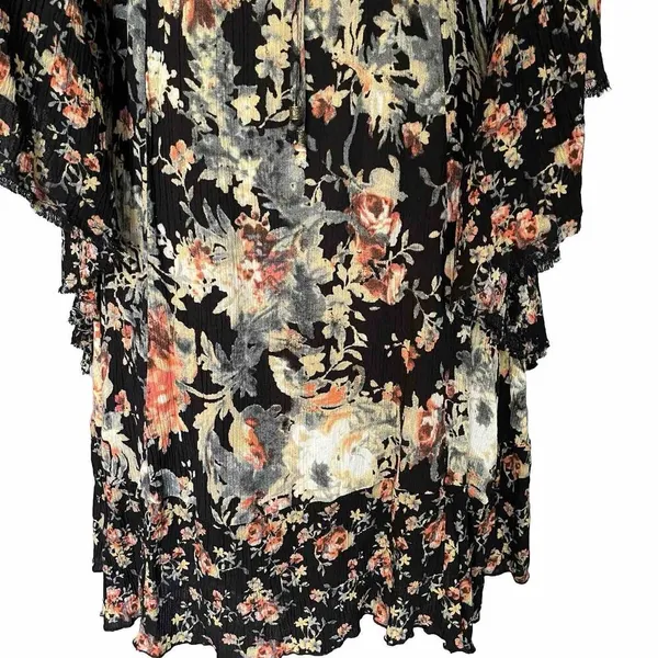 Free People Mini Dress Sz XS Heart Of Gold Dark Floral Boho Bell Sleeve Fairy - Image 14
