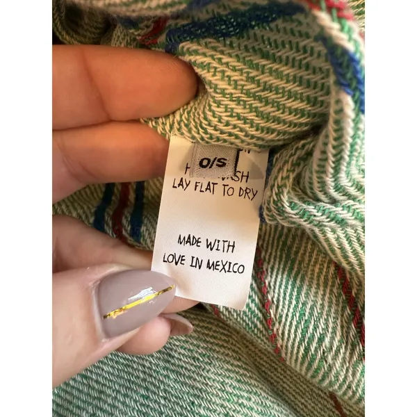 Jen's Pirate Booty Poncho Womens One Size Green Stripe Fringe Boho Serape Ruana - Image 7