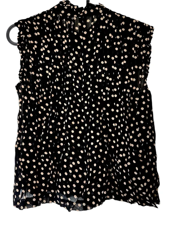 GANNI 2025 Polka Dot Print Mock Neck Smocked Ruffle Pleated Flowy blouse top XS - Image 6