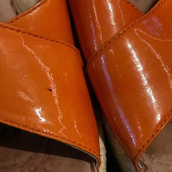 Born Leather Wedge Sandals Size 8 Medium Orange - Image 5