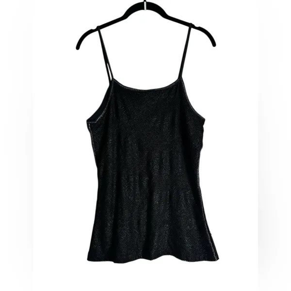 Womens Black Metallic Mesh Floral Cami Tank Top Goth Dark Fairy Grunge - Image 4