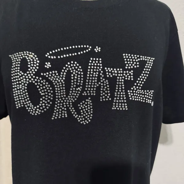 Bratz Women Black Silver‎ Rhinestone Bling Spell Out Retro Y2K Style Top XL - Image 2