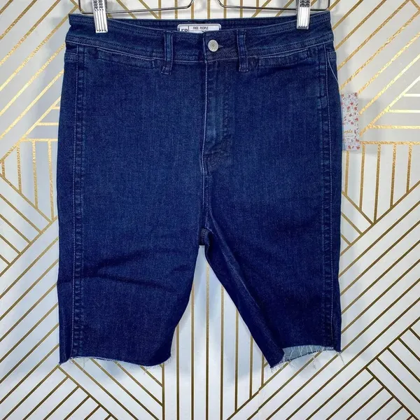 Free People So Chic Biker Denim Short Rinse‎ Cobalt - Image 3