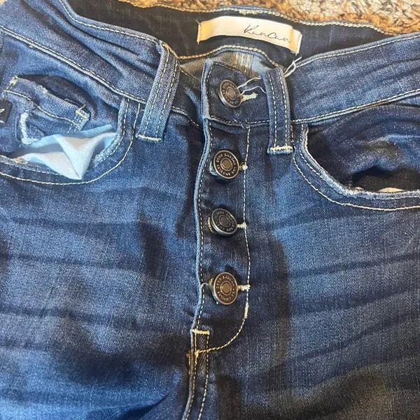 Kancan Womens Dark Wash Distressed Button Fly Skinny Jeans‎ KC6192D Size 23 - Image 2
