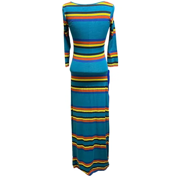 Hive & Honey‎ XS 3/4 Maxi Dress Teal Multicolor Striped Bodycon Boho Retro 70s - Image 3