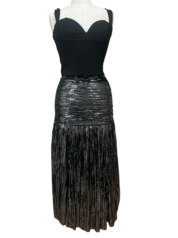Sabina Musayev Lolite Drop Waist Sparkly Midi Skirt in Black Size X-Small Party - Image 3