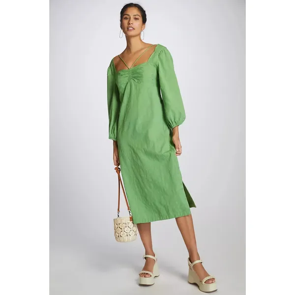 Anthropologie Maeve Women Midi Dress‎ 0 Green Square Neck Cottage Prairie - Image 7