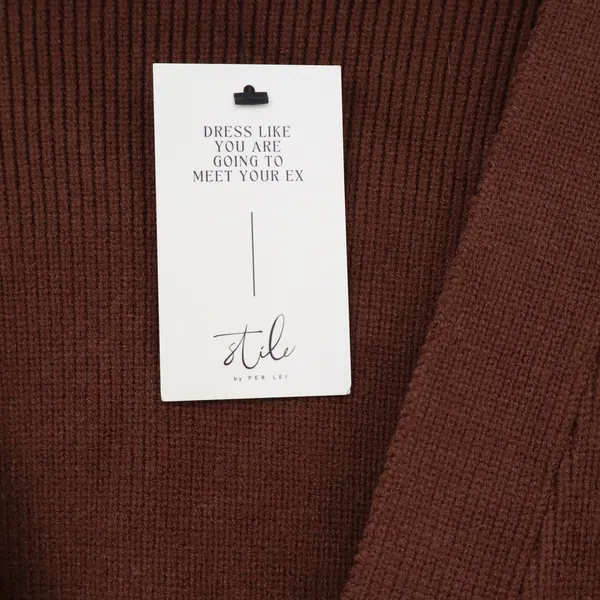 Stile by Per Lei Brown Ribbed Cardigan Statement Button Sweater L - Image 4