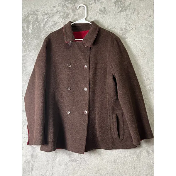J.Jill Reversible Wool Alpaca Blend Jacket Cottagecore Equestrian Heritage Large Brown - Image 2