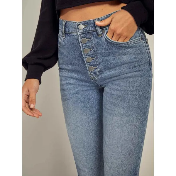 Reformation Liza Button Fly High Rise Straight Jeans Malta Medium Wash Size 23 - Image 2