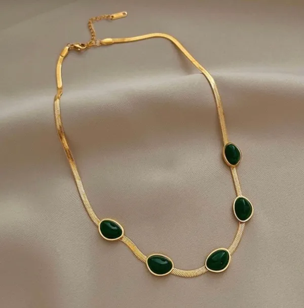 18K Gold Plated Emerald Chain Necklace for Women,Luxury Emerald Necklace - Image 3