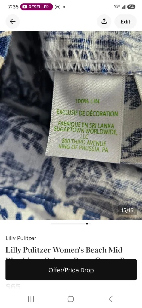 Lilly Pulitzer Women's Beach Mid Rise Linen Palazzo Pants Oyster Bay Blue White - Image 8