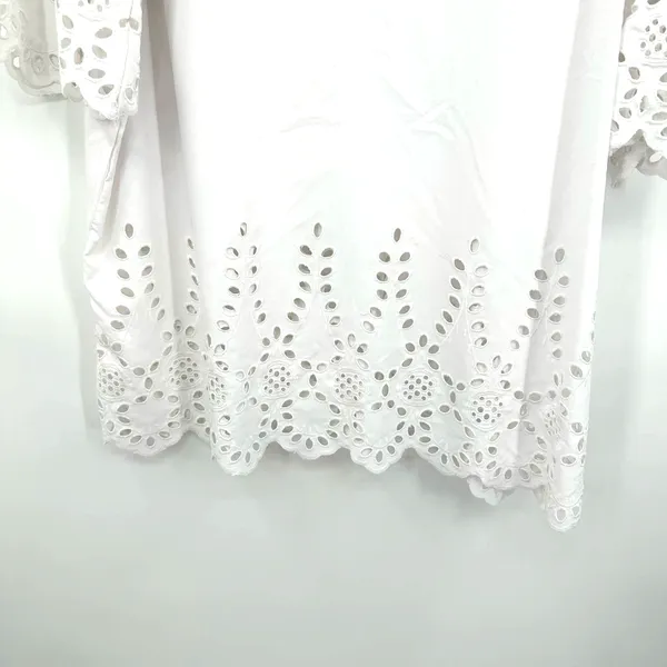 Blair size‎ XL white v neck dress large eyelet detail at cuffs and lower hem - Image 5
