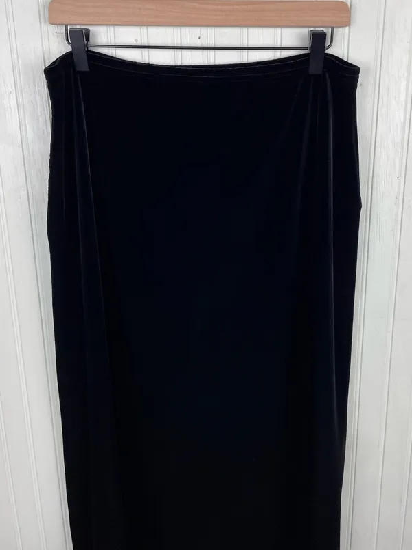 Vintage 90s Y2K Black Velvet Maxi Skirt Size Large Whimsigoth Gothic NY & Co - Image 3