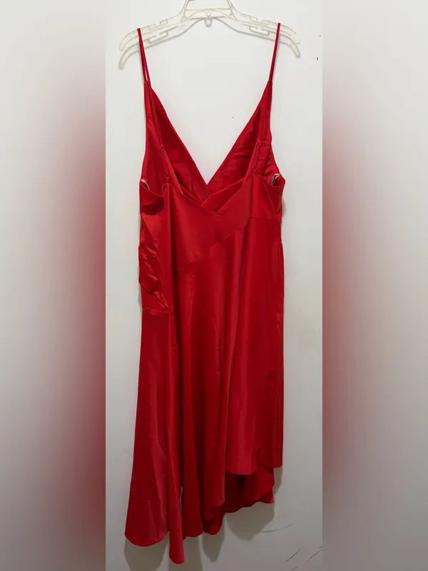 ASOS DESIGN Satin Cami Drape Midi Dress With Asymmetrical Hem Red Size 14 NWT - Image 3