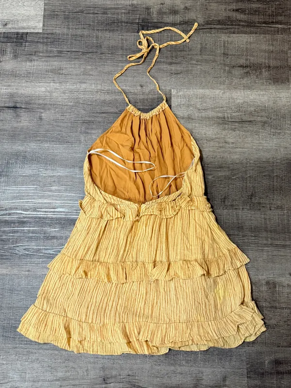 LULUS Downright Darling Mustard Yellow Ruffled Halter Mini Dress - Image 4