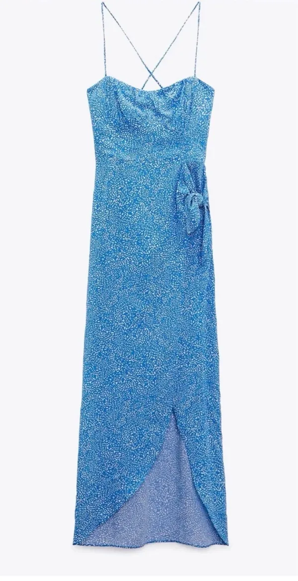 ZARA Blue & White Floral Printed Cami Midi Dress - Size XS 💙✨ - Image 4