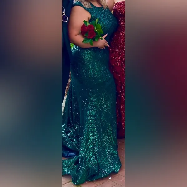Jovani Hunter Green Sequin Open-Back Holiday Dress w/Small Train Sz 22 - Image 9
