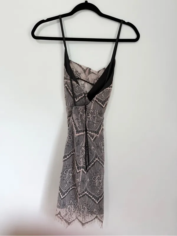 Free People Pink Lace Black Satin Cut Out Halter Dress size 4 - Image 2