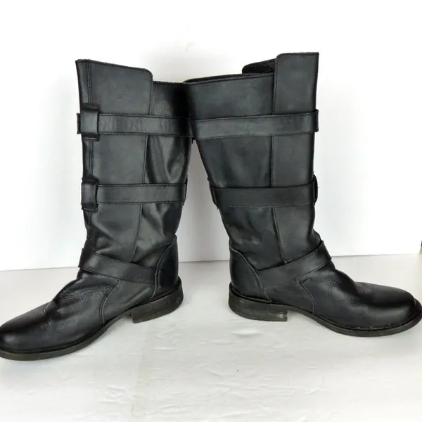 Steve Madden Buck Boots Womens 7.5 Black Leather Triple Buckle Moto Biker Y2K - Image 9