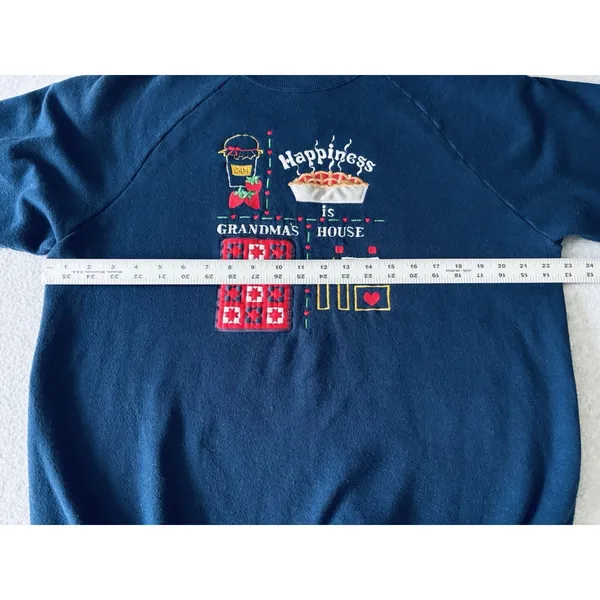 Vintage 1990s Blue Crewneck Sweatshirt Happiness Is Grandma's House Lrg Granny - Image 10