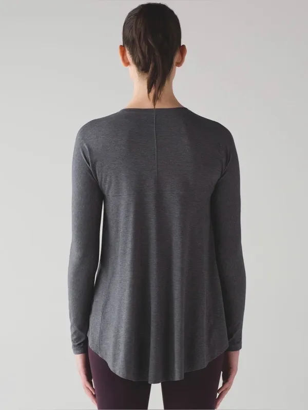 Lululemon Acadia Long Sleeve Heathered Pitch Grey Athletic Active Top Shirt - Image 3