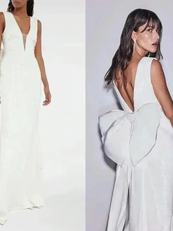 Rebecca Vallance Davina Bow Wedding Gown Ivory Mermaid Sequin Dress Sz 6 NWT - Image 4