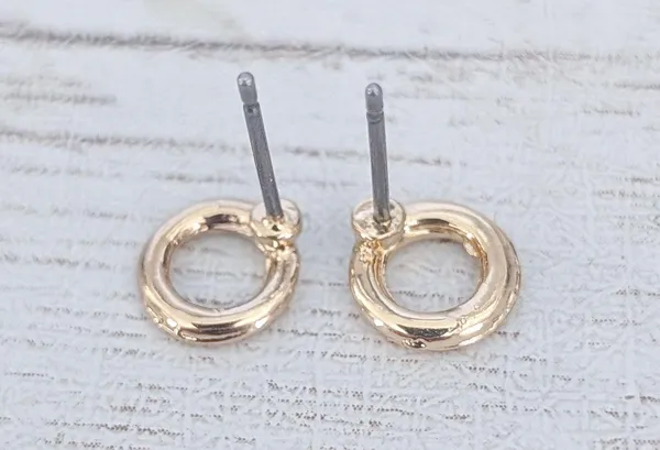 Gold Tone Dainty Circle Stud Earrings - Image 4