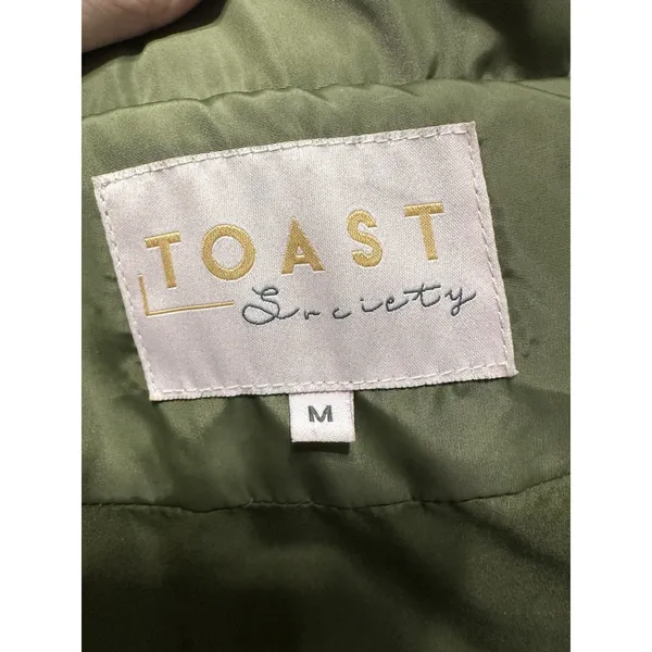 TOAST SOCIETY PLUTO KHAKI GREEN PUFFER JACKET Hooded Patch Pocket‎ EUC Size M - Image 11