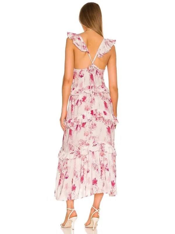 MISA Los Angeles x REVOLVE Morrison Floral Ruffle Midi Dress Women’s Small EUC - Image 3