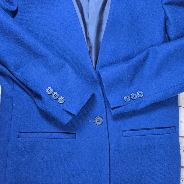 Hyde Point Petite Womens‎ Blue 100% Wool Collarless Single Button Blazer Size 6P - Image 3