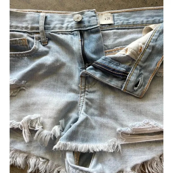 Abercrombie&Fitch ShortsSize 2 W 26 Blue Denim Distressed Frayed Hem Light Wash - Image 14