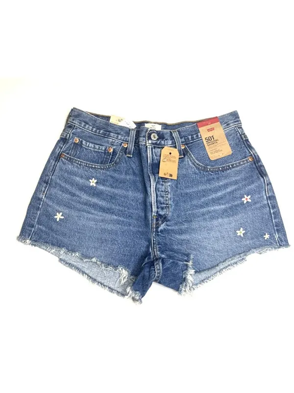 New Levi's Size 31 501 Original Shorts Floral Embroidered Medium Wash - Image 4