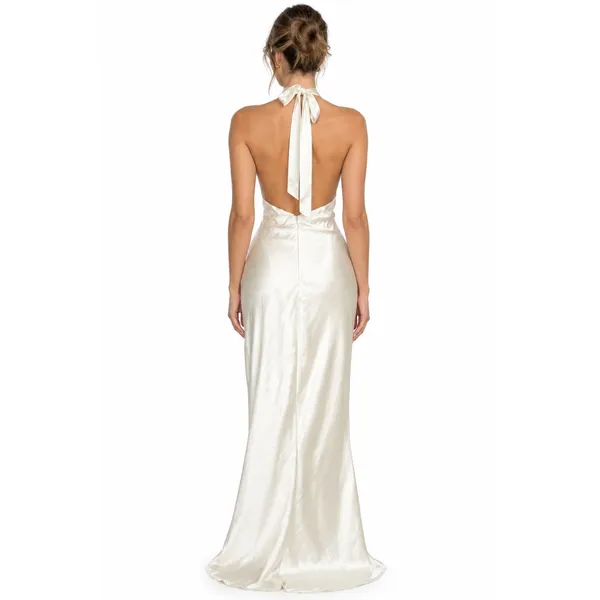 Lulus Elegant Cream Halter Maxi Dress Women Large - Image 2