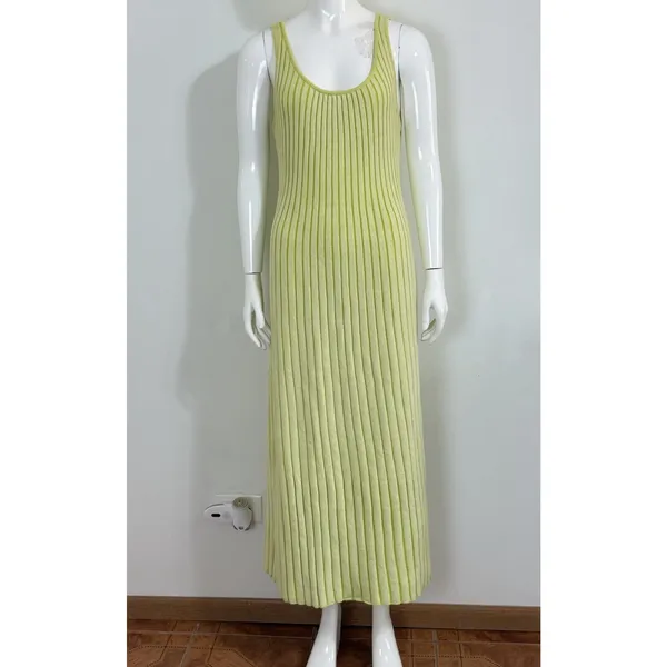 By Together Ribbed Knit Maxi Dress Lime Green Size M Tank Sleeveless Bodycon - Image 4