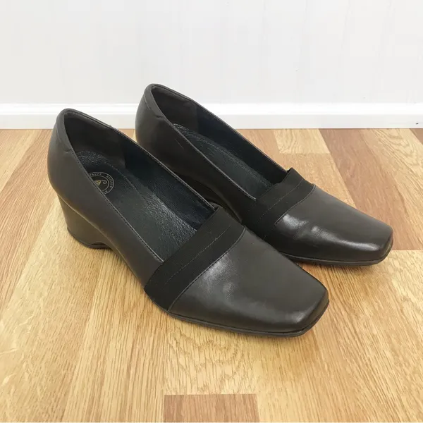 NURTURE Brown Leather Square Toe Heel Pump Wedge Chunky‎ Block Heel Size 9.5 - Image 2
