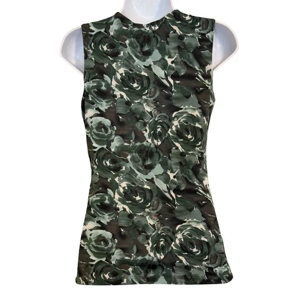 THE LIMITED Green Abstract Floral Cowl Neck Ruched Sleeveless Top EUC‎ XS - Image 5