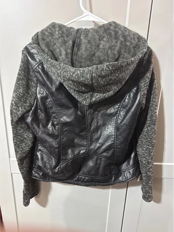J2 Faux Leather & Knit Hoodie Jacket - Size L, Street Style - Image 6
