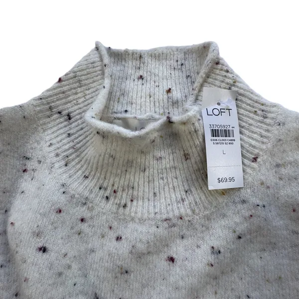 LOFT Mock Neck Flecked Confetti Sweater Womens Large Cream Cozy Pullover NWT - Image 3