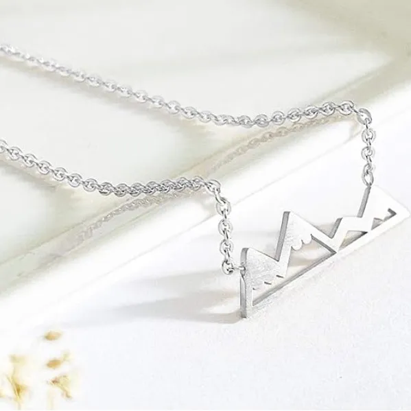 White‎ Gold Plated Mountain Bar Pendant Necklace, 16-18” - Image 4