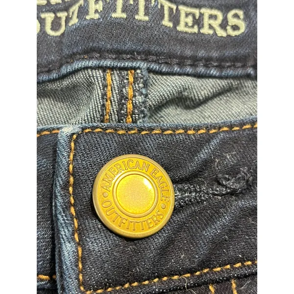 American Eagle Outfitters Super Stretch Raw Hem Shorts Women 12 Dark Wash - Image 5